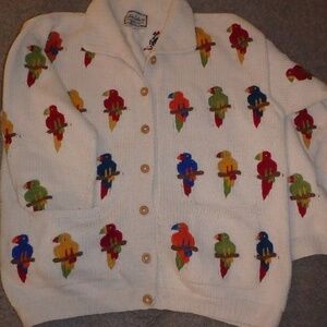 GORGEOUS sweater covered in colorful parrots!
